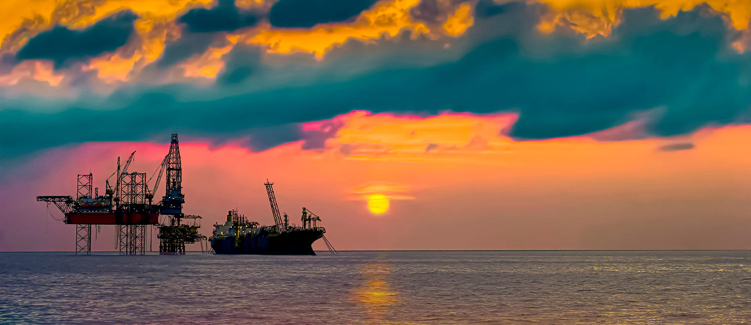 Projects - Oil rig and tanker in the Adriatic Sea off Italy, part of GEO Exploration’s offshore hydrocarbon project.
